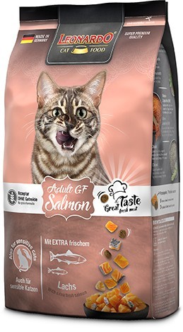 LEONARDO ADULT SALMON Grain Free line Ξηρά τροφή για ενήλικες ευαίσθητες γάτες από 1 έτους με αλλεργίες, δυσανεξίες στα σιτηρά ή στην γλουτένη, με φρέσκο σολωμό 1,8kg